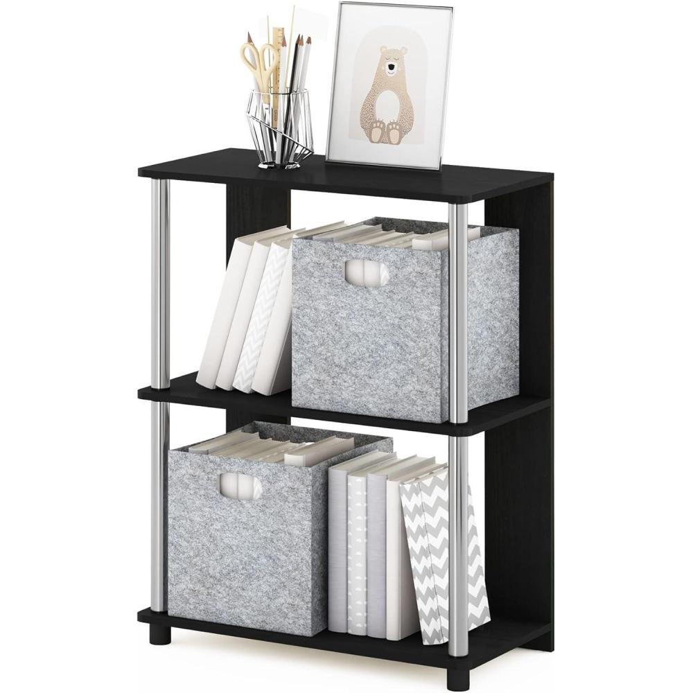 imageFurinno TURNNTUBE Corner Shelf 5Tier Corner Bookshelf Open Storage Shelves for Organization and Storage Living Room Home Office Garage Bedroom EspressoAmericanoStainless Steel