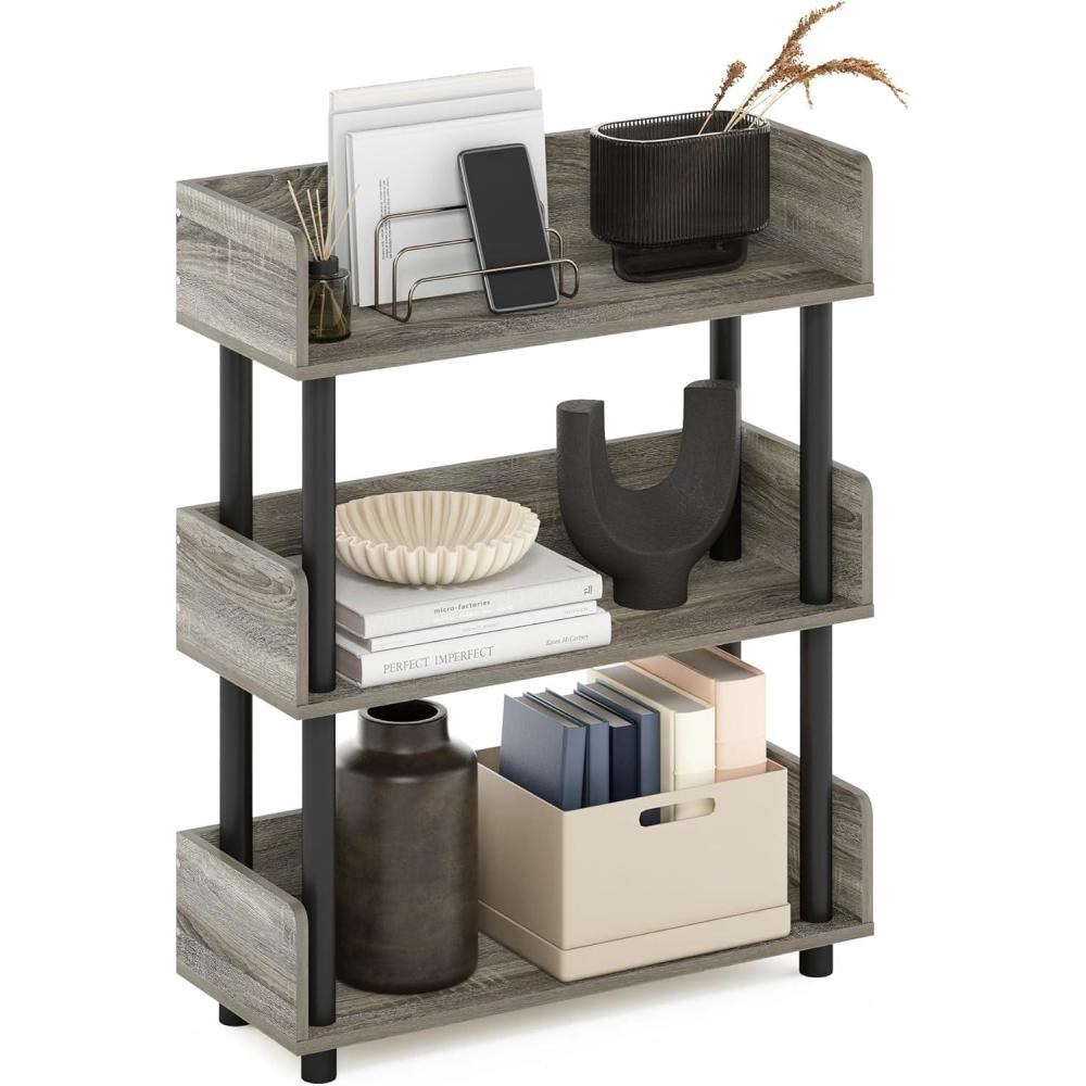 imageFurinno TURNNTUBE Corner Shelf 5Tier Corner Bookshelf Open Storage Shelves for Organization and Storage Living Room Home Office Garage Bedroom EspressoFrench OakBlack