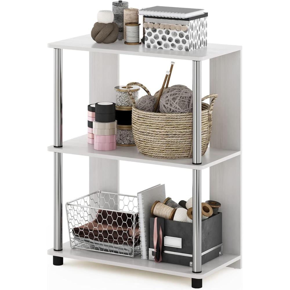 imageFurinno TURNNTUBE Corner Shelf 5Tier Corner Bookshelf Open Storage Shelves for Organization and Storage Living Room Home Office Garage Bedroom EspressoWhite OakStainless Steel
