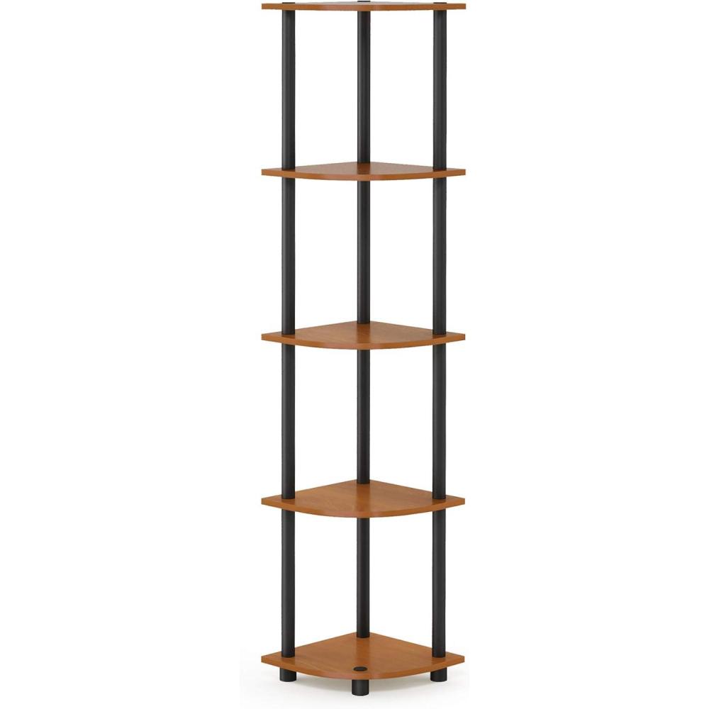 imageFurinno TURNNTUBE Corner Shelf 5Tier Corner Bookshelf Open Storage Shelves for Organization and Storage Living Room Home Office Garage Bedroom EspressoLight CherryBlack