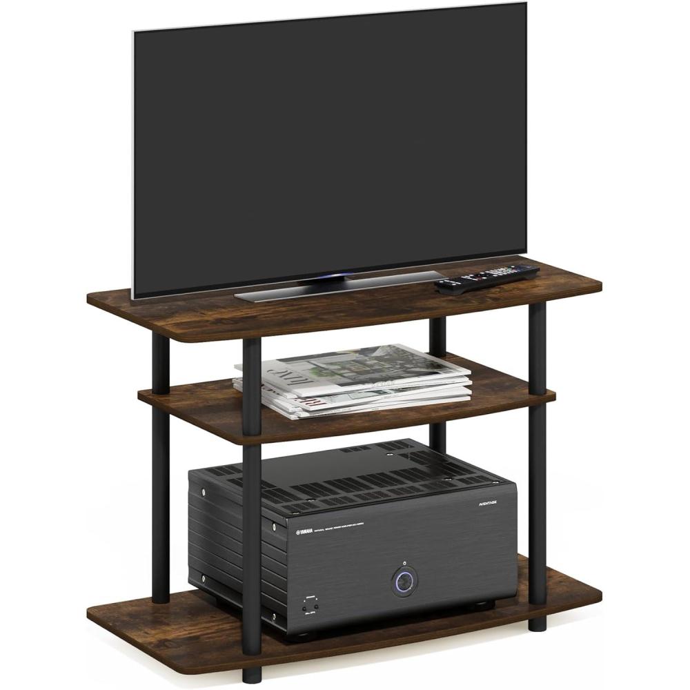 imageFurinno TurnNTube No Tools 3Tier Entertainment Center TV Stand for TV up to 32 Inch Plastic Round Tubes EspressoblackAmber PineBlack