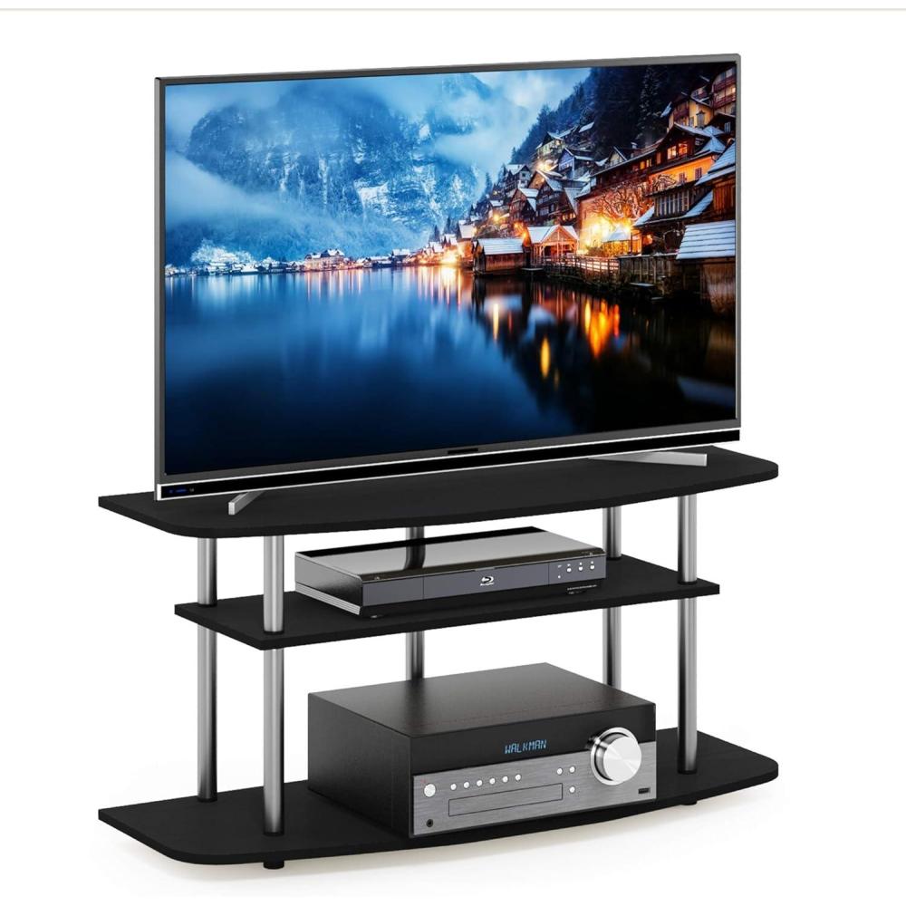 imageFurinno TurnNTube No Tools 3Tier Entertainment Center TV Stand for TV up to 32 Inch Plastic Round Tubes EspressoblackBlack Oak