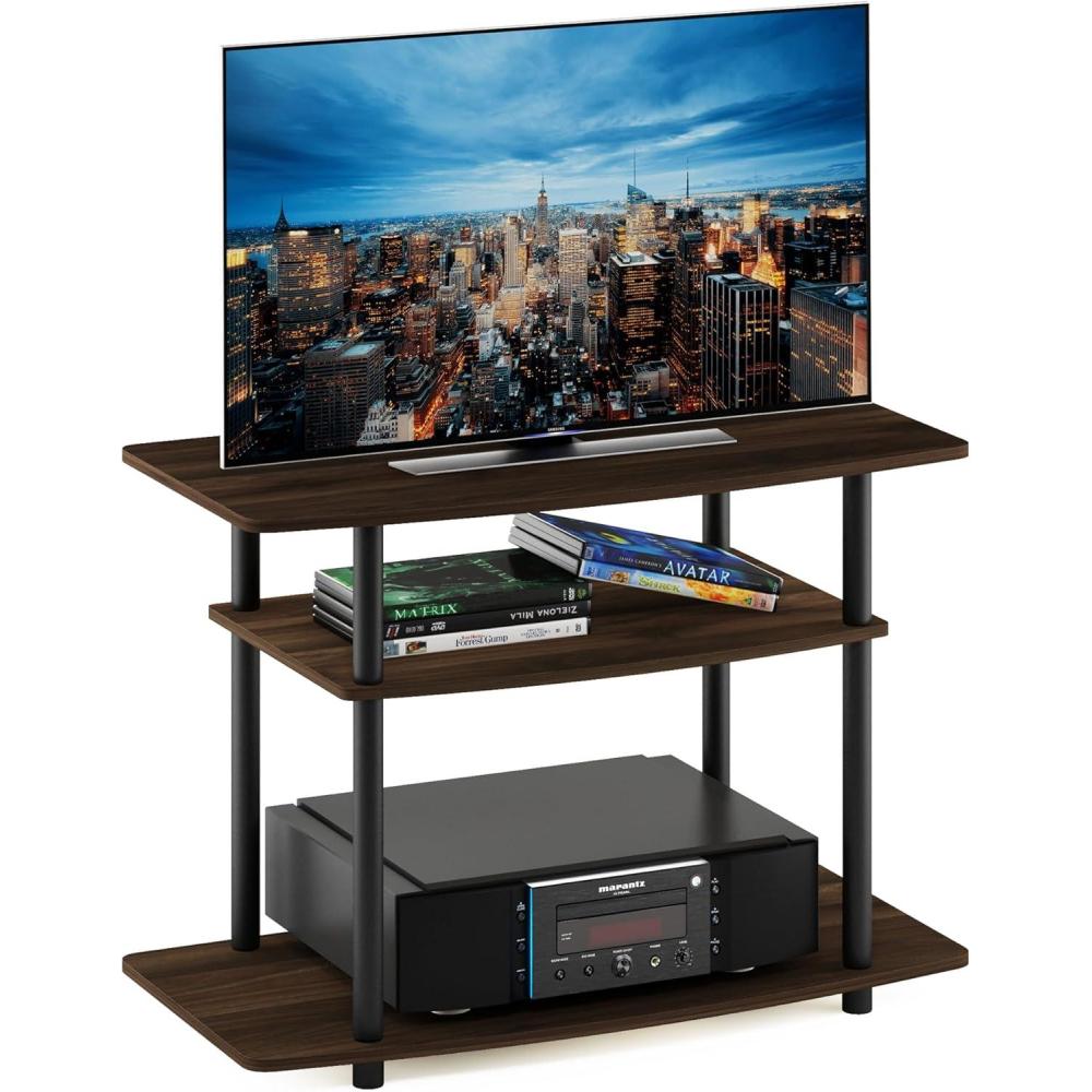 imageFurinno TurnNTube No Tools 3Tier Entertainment Center TV Stand for TV up to 32 Inch Plastic Round Tubes EspressoblackColumbia WalnutBlack