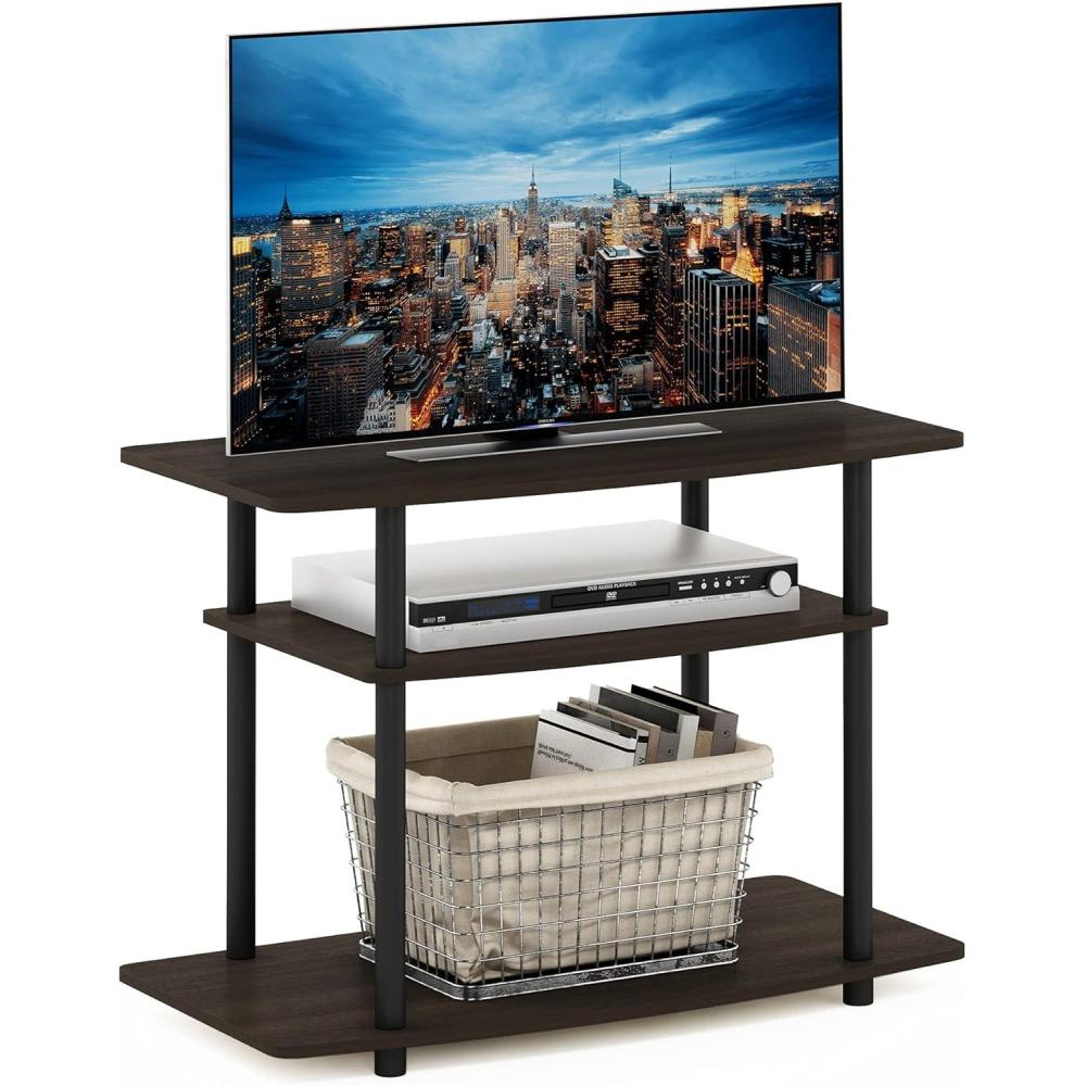 imageFurinno TurnNTube No Tools 3Tier Entertainment Center TV Stand for TV up to 32 Inch Plastic Round Tubes EspressoblackDark BrownBlack