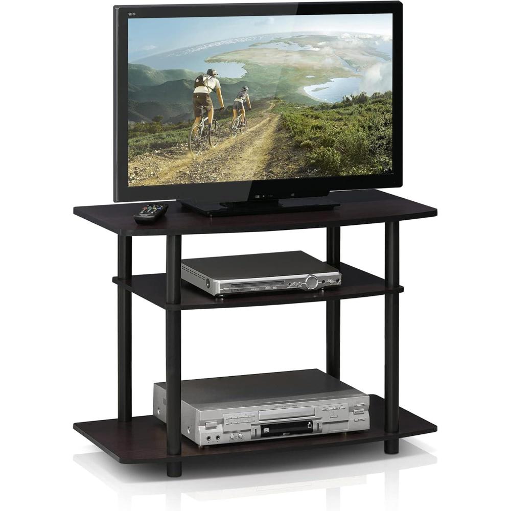 imageFurinno TurnNTube No Tools 3Tier Entertainment Center TV Stand for TV up to 32 Inch Plastic Round Tubes EspressoblackDark Walnut