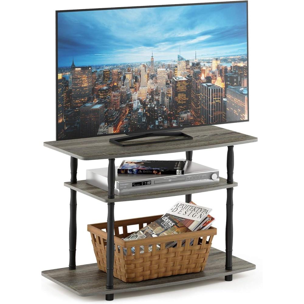 imageFurinno TurnNTube No Tools 3Tier Entertainment Center TV Stand for TV up to 32 Inch Plastic Round Tubes EspressoblackFrench Oak GreyBlack