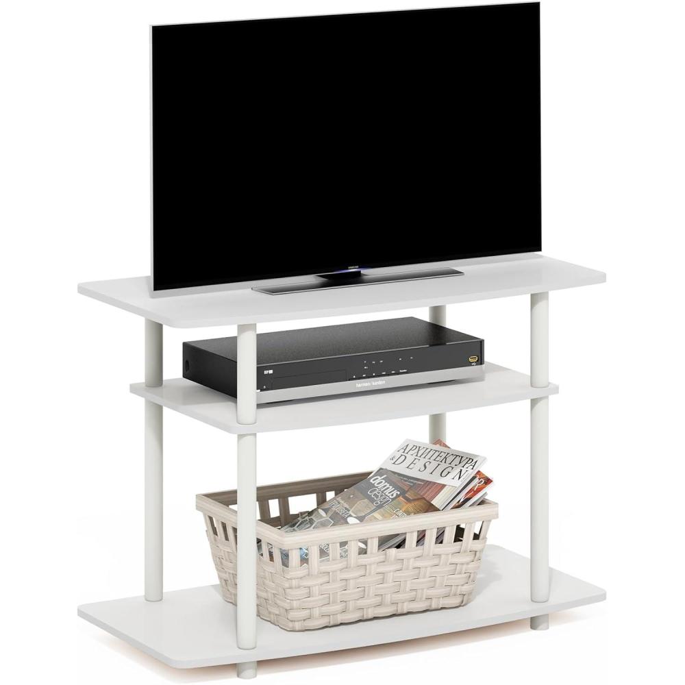 imageFurinno TurnNTube No Tools 3Tier Entertainment Center TV Stand for TV up to 32 Inch Plastic Round Tubes EspressoblackWhiteWhite