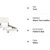 FURINNO Pessac PU Leather Upholstered Platform, Full, White(White)