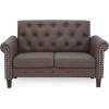 Furinno Brive Contemporary Tufted Faux Leather 3-Seater Sofa Couch for Living Room, Black Faux Leather(Brown Faux Leather)