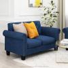 Furinno Brive Contemporary Tufted Faux Leather 3-Seater Sofa Couch for Living Room, Black Faux Leather(Navy Velvet)