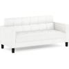 Furinno Brive Contemporary Tufted Faux Leather 3-Seater Sofa Couch for Living Room, Black Faux Leather(White Faux Leather)