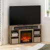Furinno Classic 70 Inch TV Stand with Fireplace, Americano(Flagstaff Oak)
