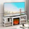 Furinno Classic 70 Inch TV Stand with Fireplace, Americano(White Emboss)
