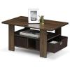 Furinno Coffee Table with Bins, Espresso/Brown(Columbia Walnut/Dark Brown)