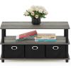 Furinno Coffee Table with Bins, Espresso/Brown(French Oak/Black/Black)