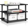 Furinno JUST Coffee Table, 3-Tier Modern Coffee Table with Open Shelf, Toolless Assembly Side Table, for Living Room, Bedroom, Home Office, White(Black/Black)
