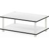 Furinno JUST Coffee Table, 3-Tier Modern Coffee Table with Open Shelf, Toolless Assembly Side Table, for Living Room, Bedroom, Home Office, White(Plain White/Plain White)