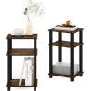 Furinno JUST Side Table, 3-Tier End Table, Open Shelves Night Stand, Bedside Table, Toolless Assembly, for Living Room, Bedroom, Bathroom, French Oak(Amber Pine/Black)