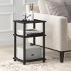 Furinno JUST Side Table, 3-Tier End Table, Open Shelves Night Stand, Bedside Table, Toolless Assembly, for Living Room, Bedroom, Bathroom, French Oak(Americano/Black)