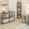 Furinno JUST Side Table, 3-Tier End Table, Open Shelves Night Stand, Bedside Table, Toolless Assembly, for Living Room, Bedroom, Bathroom, French Oak(Grey Oak/Black)