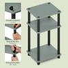 Furinno JUST Side Table, 3-Tier End Table, Open Shelves Night Stand, Bedside Table, Toolless Assembly, for Living Room, Bedroom, Bathroom, French Oak(Sage Green/Black)