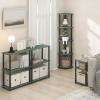 Furinno JUST Side Table, 3-Tier End Table, Open Shelves Night Stand, Bedside Table, Toolless Assembly, for Living Room, Bedroom, Bathroom, French Oak(Sage Green/Black)