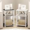 Furinno JUST Side Table, 3-Tier End Table, Open Shelves Night Stand, Bedside Table, Toolless Assembly, for Living Room, Bedroom, Bathroom, French Oak(White(black Espresso)/White)