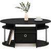 Furinno Jaya Simple Design Oval Coffee Table with Bin for Living Room, Walnut(Americano/Chrome/Black)