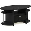 Furinno Jaya Simple Design Oval Coffee Table with Bin for Living Room, Walnut(Americano/Chrome/Black)