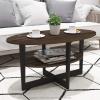 Furinno Jaya Simple Design Oval Coffee Table with Bin for Living Room, Walnut(Columbia Walnut/Black)