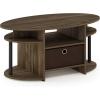 Furinno Jaya Simple Design Oval Coffee Table with Bin for Living Room, Walnut(Columbia Walnut/Black/Dark Brown)