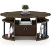 Furinno Jaya Simple Design Oval Coffee Table with Bin for Living Room, Walnut(Columbia Walnut/Black/Dark Brown)