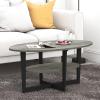 Furinno Jaya Simple Design Oval Coffee Table with Bin for Living Room, Walnut(French Oak Grey/Black)