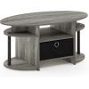 Furinno Jaya Simple Design Oval Coffee Table with Bin for Living Room, Walnut(French Oak Grey/Black/Black)