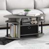 Furinno Jaya Simple Design Oval Coffee Table with Bin for Living Room, Walnut(French Oak Grey/Black/Black)