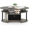 Furinno Jaya Simple Design Oval Coffee Table with Bin for Living Room, Walnut(French Oak Grey/Black/Black)