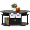 Furinno Jaya Simple Design Oval Coffee Table with Bin for Living Room, Walnut(Walnut Black/Black/Black)