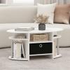 Furinno Jaya Simple Design Oval Coffee Table with Bin for Living Room, Walnut(White Oak/Chrome/Black)