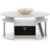 Furinno Jaya Simple Design Oval Coffee Table with Bin for Living Room, Walnut(White Oak/Chrome/Black)