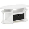 Furinno Jaya Simple Design Oval Coffee Table with Bin for Living Room, Walnut(White/White/Black)
