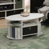 Furinno Jaya Simple Design Oval Coffee Table with Bin for Living Room, Walnut(White/White/Black)