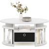 Furinno Jaya Simple Design Oval Coffee Table with Bin for Living Room, Walnut(White/White/Black)