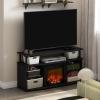 Furinno Jensen Farmhouse Barn Door Fireplace Stand with Storage Cabinet for TV up to 60 Inch, Rustic Brown(Americano)
