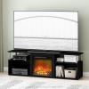 Furinno Jensen Farmhouse Barn Door Fireplace Stand with Storage Cabinet for TV up to 60 Inch, Rustic Brown(Americano/Chrome)