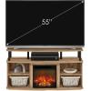 Furinno Jensen Farmhouse Barn Door Fireplace Stand with Storage Cabinet for TV up to 60 Inch, Rustic Brown(Flagstaff Oak)