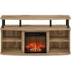 Furinno Jensen Farmhouse Barn Door Fireplace Stand with Storage Cabinet for TV up to 60 Inch, Rustic Brown(Flagstaff Oak)