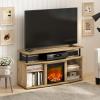 Furinno Jensen Farmhouse Barn Door Fireplace Stand with Storage Cabinet for TV up to 60 Inch, Rustic Brown(Flagstaff Oak)