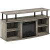 Furinno Jensen Farmhouse Barn Door Fireplace Stand with Storage Cabinet for TV up to 60 Inch, Rustic Brown(French Oak Grey)