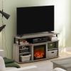 Furinno Jensen Farmhouse Barn Door Fireplace Stand with Storage Cabinet for TV up to 60 Inch, Rustic Brown(French Oak Grey)