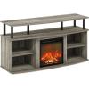 Furinno Jensen Farmhouse Barn Door Fireplace Stand with Storage Cabinet for TV up to 60 Inch, Rustic Brown(French Oak Grey)